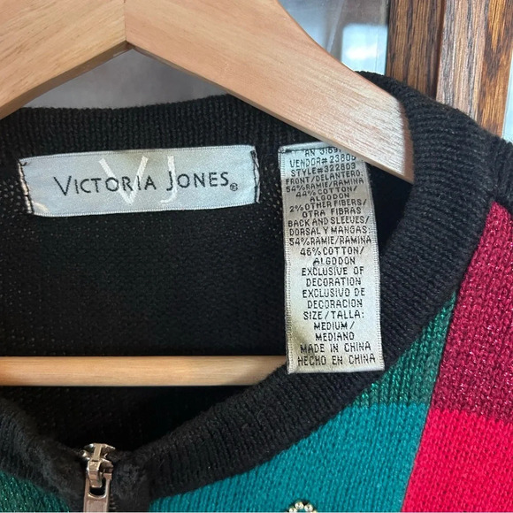 Victoria Jones Women's Medium Patchwork Christmas Holiday Sweater Embellished - Picture 2 of 11
